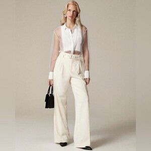 J. Crew Belted Twill Trouser Women 0 Cream Coastal Flowy Professional Career NWT